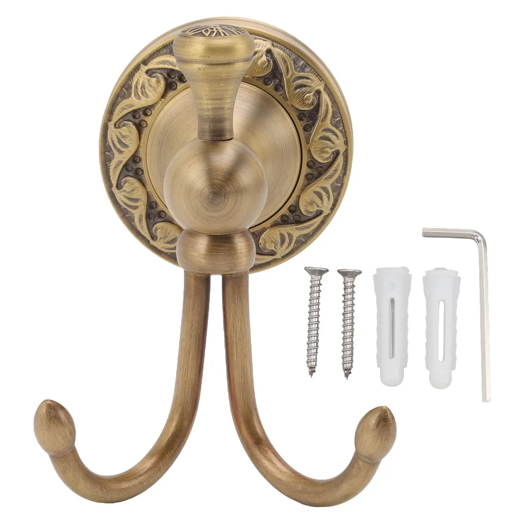 Gancio per accappatoio in ottone e acciaio inox Retro Delicato da parete Gancio per cappotto da bagno a due punte