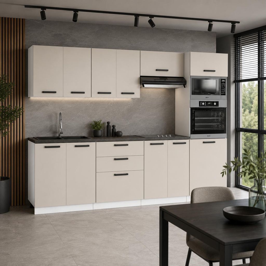 ULWEHOME | Küchenzeile 260 cm Kaschmir, Küchenmöbel-Set Produktbild  KI-generiertes Bild