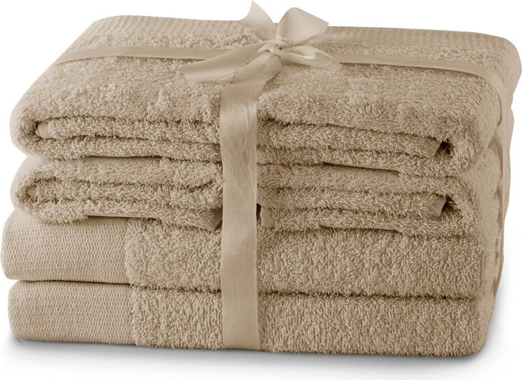 Handtuchset 2 Duschtücher, 2x Handtücher, mit Bordüre aus 100% Baumwolle Beige