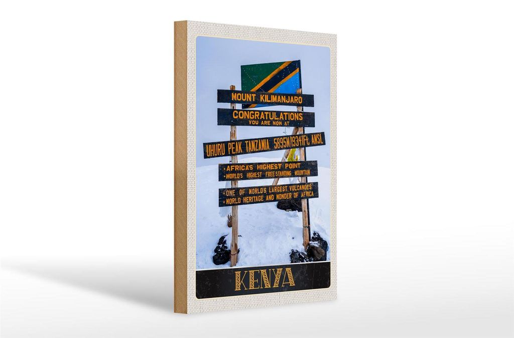 Holzschild Reise 20x30cm Kenia Afrika Mount Kilimanjaro 5895