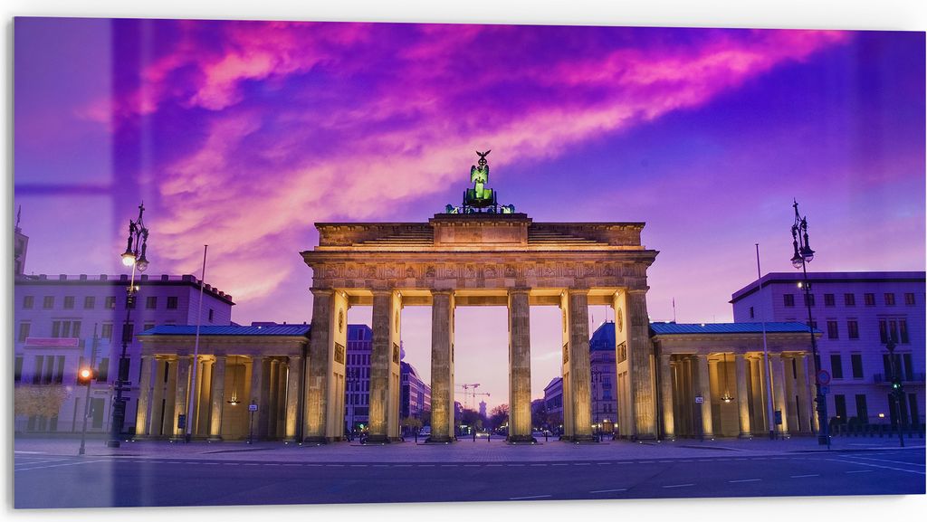 DEQORI Küchenrückwand Glas 80x40 cm 'Berliner Dämmerung' Spritzschutz Bad Rückwand Küche