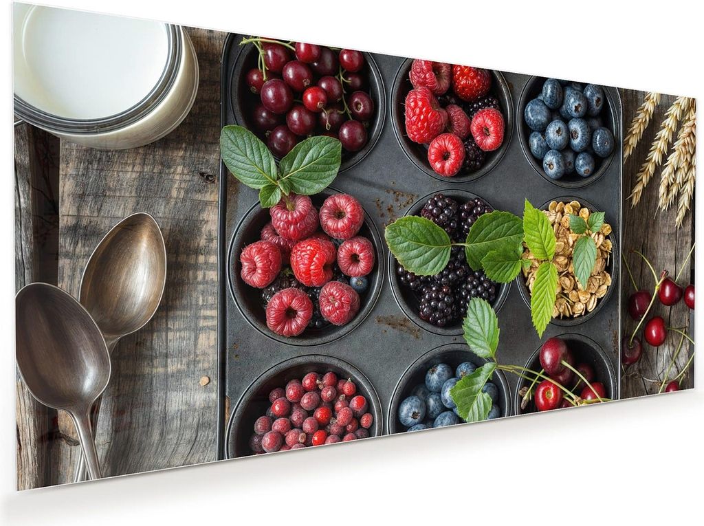 Glasbild 80x40cm in XXL für Wohnzimmer, Schlafzimmer Motiv Bunte Beeren