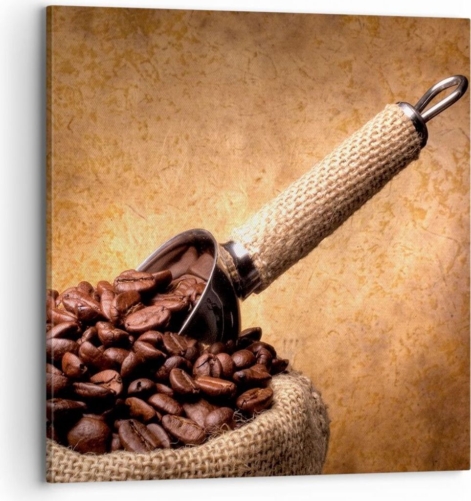 Bild auf Leinwand - Leinwandbild - Kaffee Getreide geröstet - 70x70cm - Wand Bild - Wanddeko - Leinwanddruck - Bilder - Kunstdruck - Wanddekoratio...