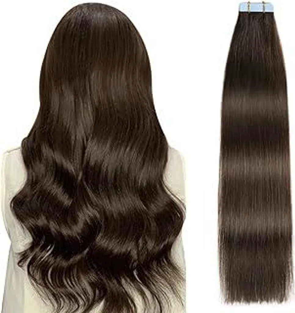 SUYYA Tape Extension Capelli Veri Castano Scuro 30cm - Effetto Invisibile