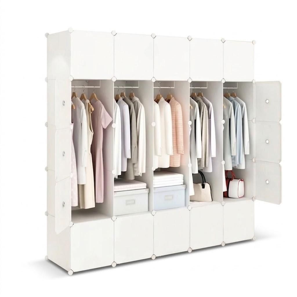 Großer modularer Kleiderschrank geräumiger weißer Schrank Produktbild 