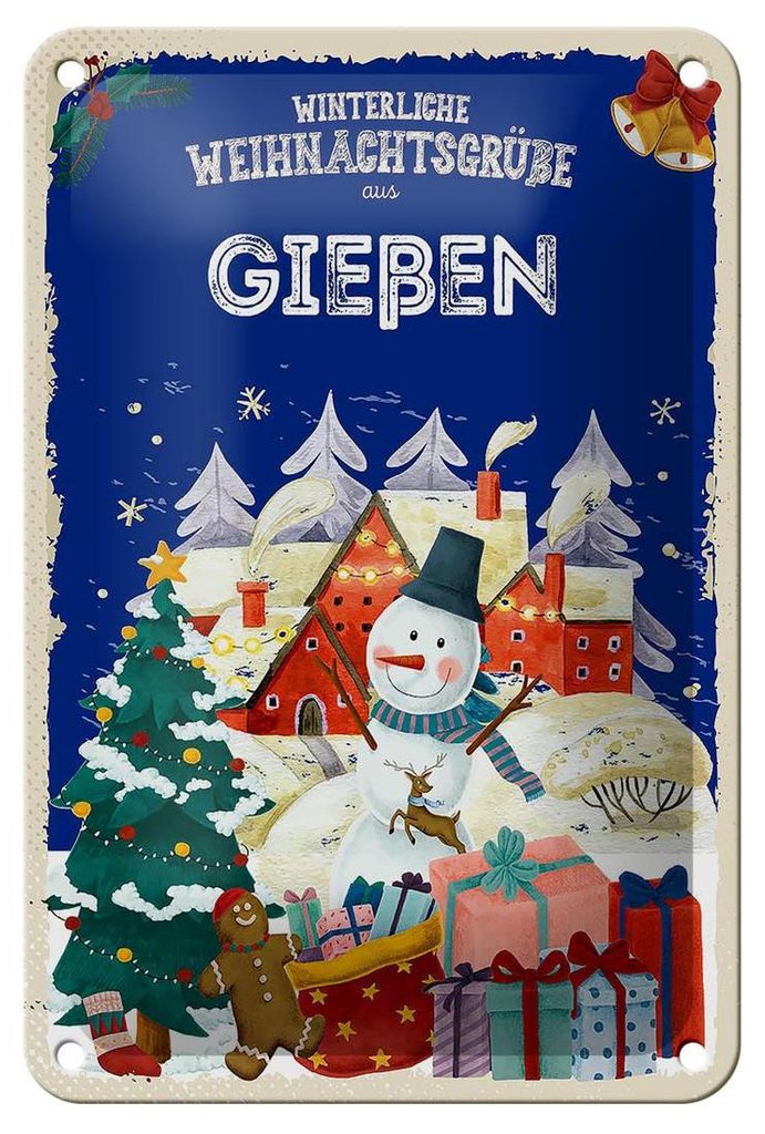 Blechschild Weihnachtsgrüße aus GIEßEN Geschenk Dekoration 12x18cm