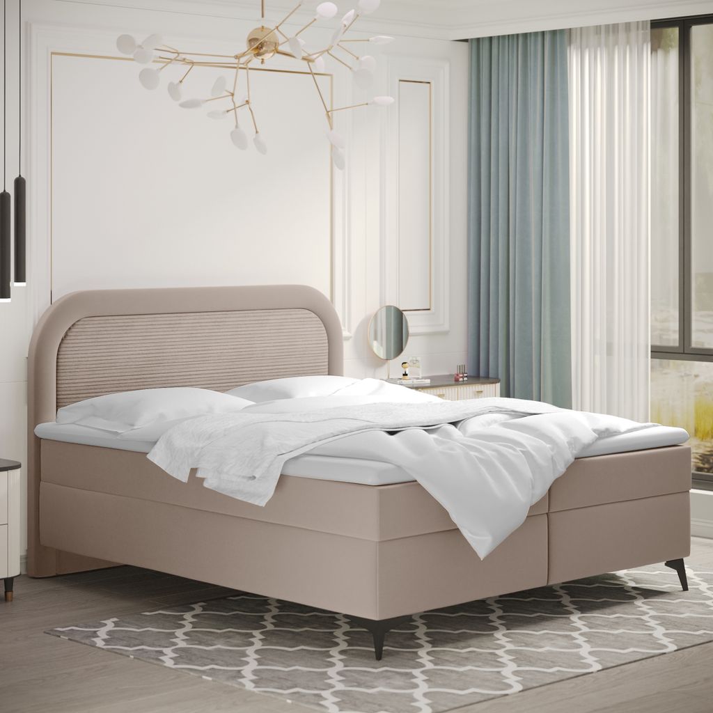 Kaiser Möbel Boxspringbett mit bettkasten und topper Valentino, mehrere Größen Paros/Poso 160x200 cm Beige