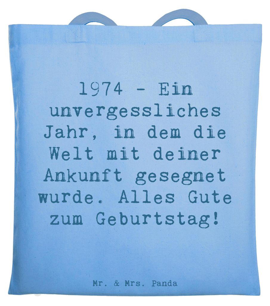 Mr. & Mrs. Panda Tote Bag Spruch 1974 Geburtstag - Sky Blue - Geschenk, Happy Birthday, Jutebeutel, Alter, Freude und Liebe, Geburtsjahr, Tasche, g...