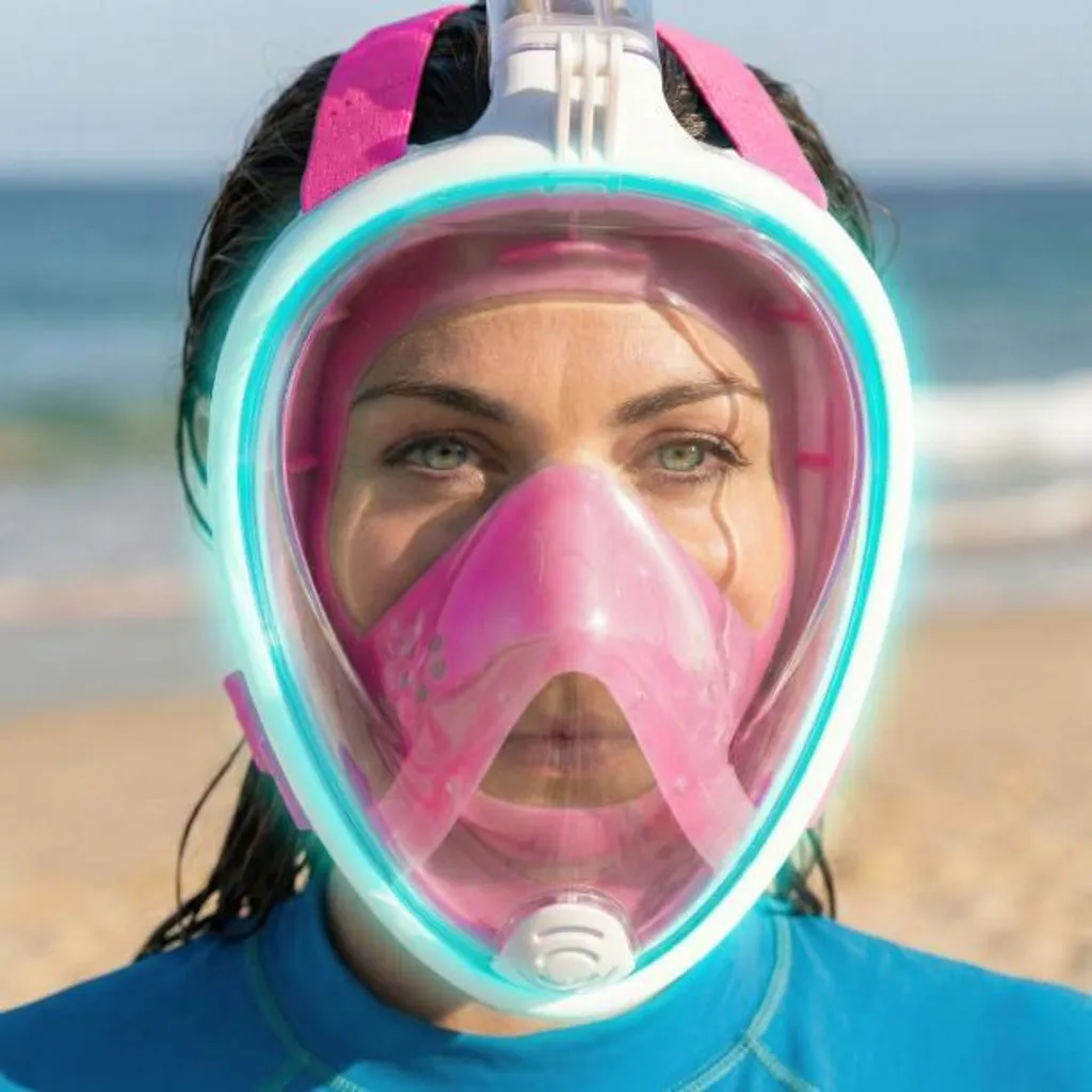 Masque de plongée anti-buée vision 180° rose avec support GoPro S/M