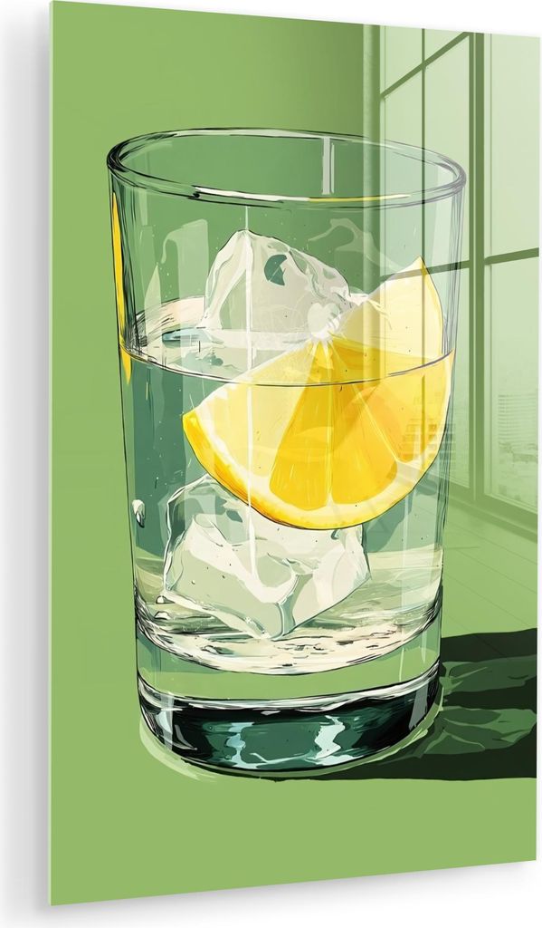 MuchoWow Glasbilder - Bilder auf Wandbild - Foto auf Glas Glas - Zitrone - Eiswürfel - Grün 60x90 cm Wanddekoration aus Glas - Acrylglasbild - Ac...