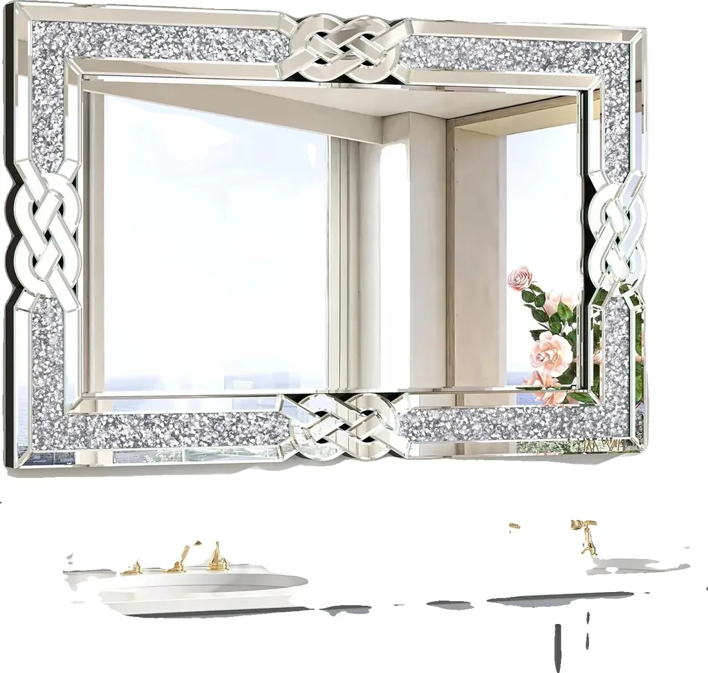 Miroir mural rectangulaire argent 100x70cm avec bordure scintillante