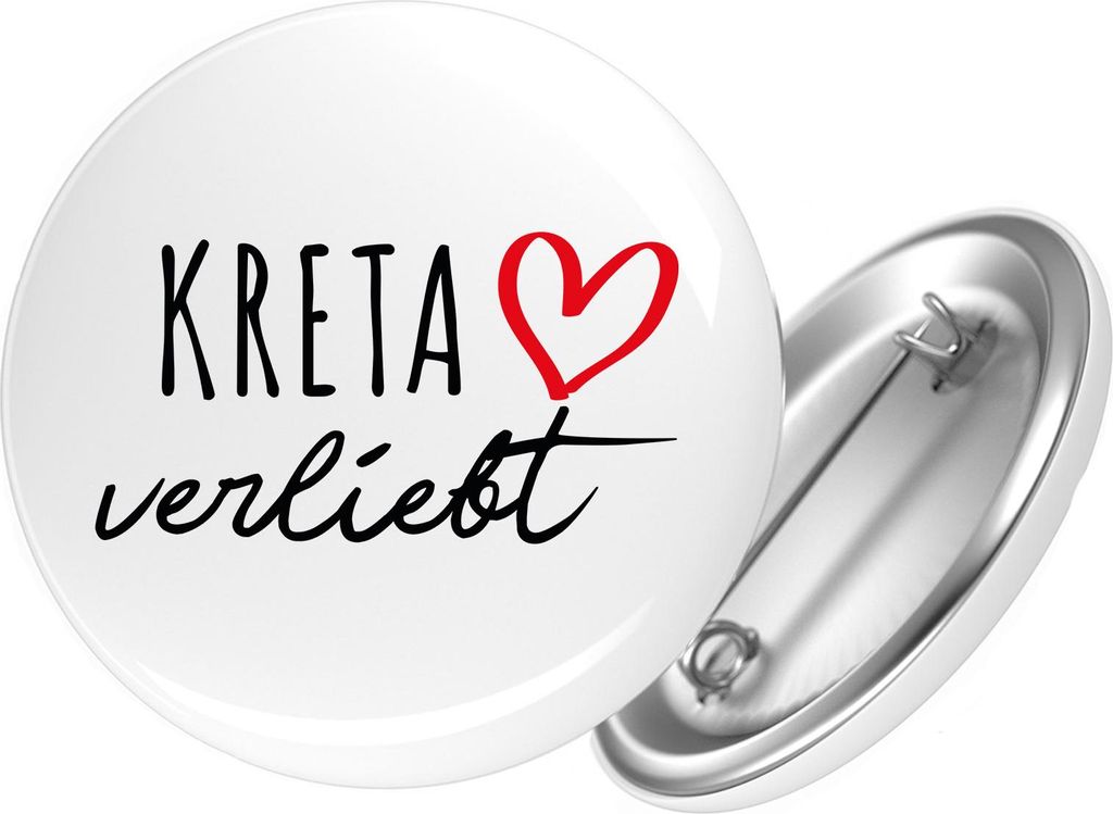 Huuraa Button Kreta verliebt 59mm rund mit Sicherheitsnadel Ansteckbutton Geschenkidee