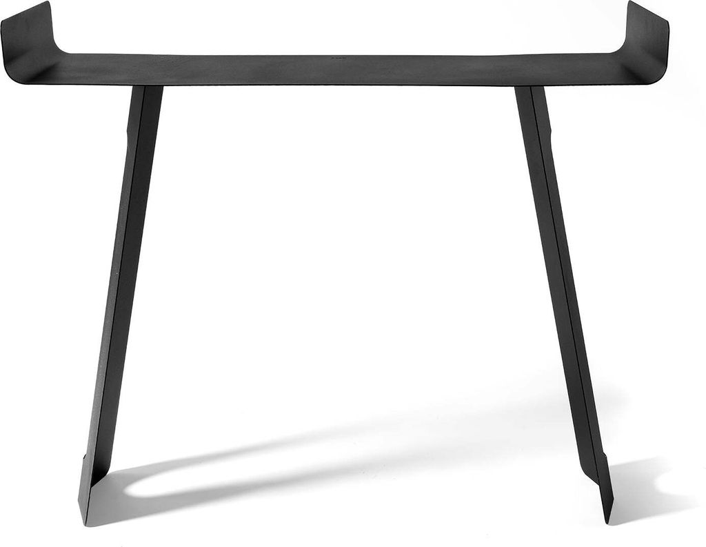 Tibet-Konsole 110x35x85 cm aus schwarz lackiertem Eisen. Minimales Design, gebogen, perforiert. Moderne Eingangsmöbel, hergestellt in Italien, Sch...