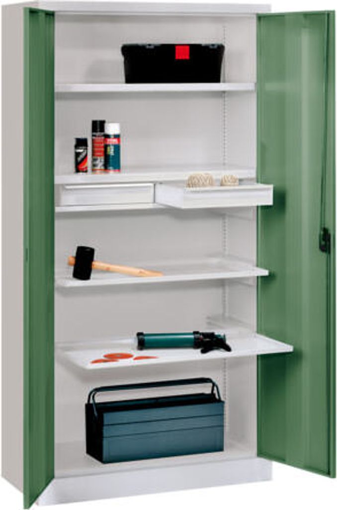 Stahlschrank - Vollblechtür - 2 Einlegeböden, 2 Ausziehböden, 2 Schubladen - 1.950x1.000x500 mm (HxBxT) - reinorange
