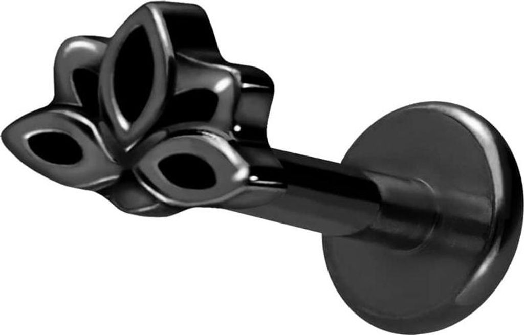 Ohrpiercing, Nasenpiercing Titan Labret mit Innengewinde LOTUSBLÜTE Schwarz Stablänge: 8mm | Stabstärke: 1,2mm