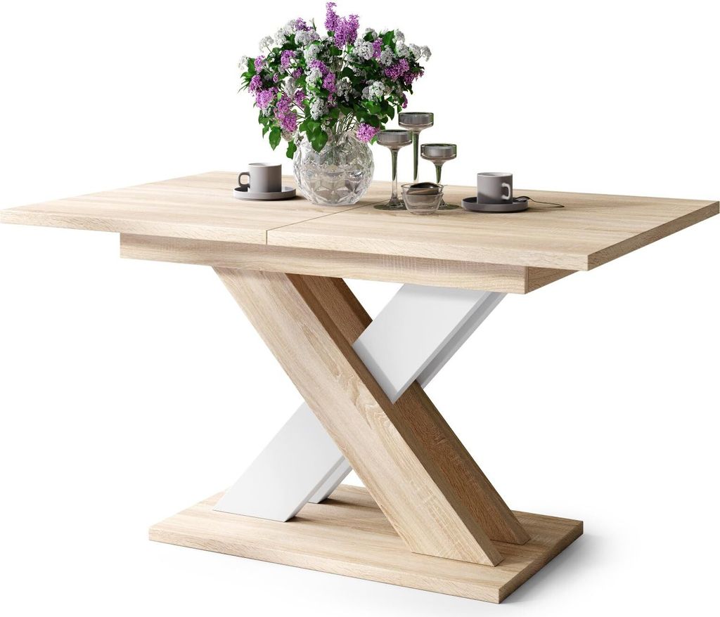 All4All Couchtisch Katris , Wohnzimmertisch , Kaffeetisch , Tisch mit X , Bein , ausziehbar , Esszimmertisch , Coffee Table , 140x90cm , Sonoma Eic...