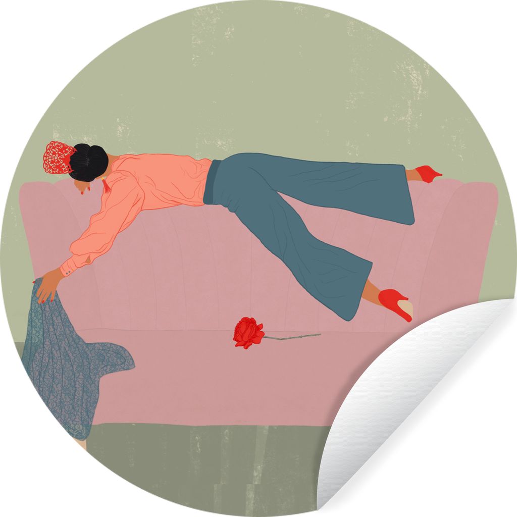 MuchoWow Runde Wandtattoo - Wandsticker Tapete Aufkleber Vintage - Frauen - Design Ø 30 cm Selbstklebend und Repositionierbar - Wandaufkleber - ...