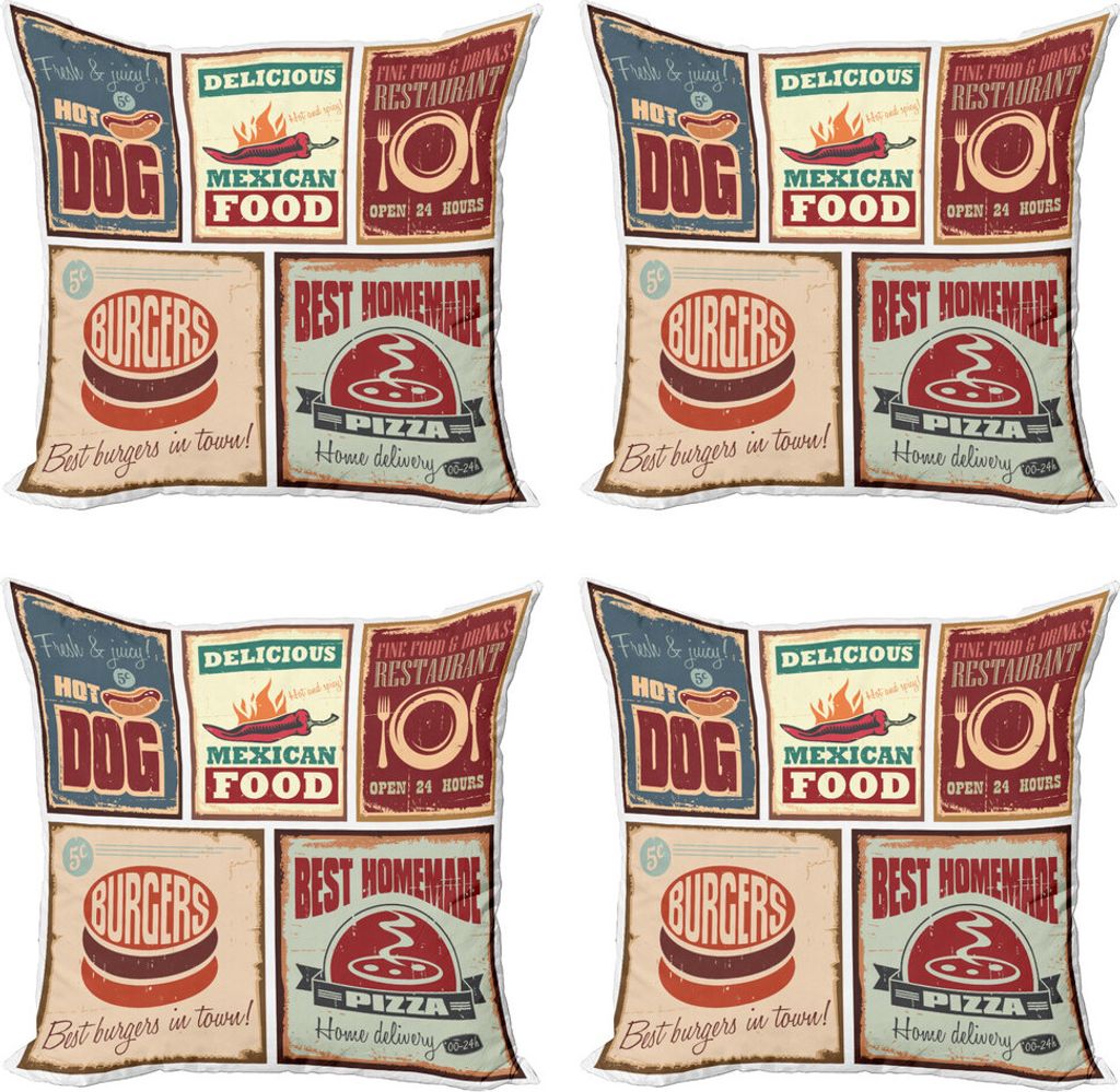 ABAKUHAUS Retro Kissenbezug Set (4 Stück), Retro mexikanische Blechschild, Moderner Doppelseitiger Digitaldruck, 60 cm x 60 cm, Mehrfarbig