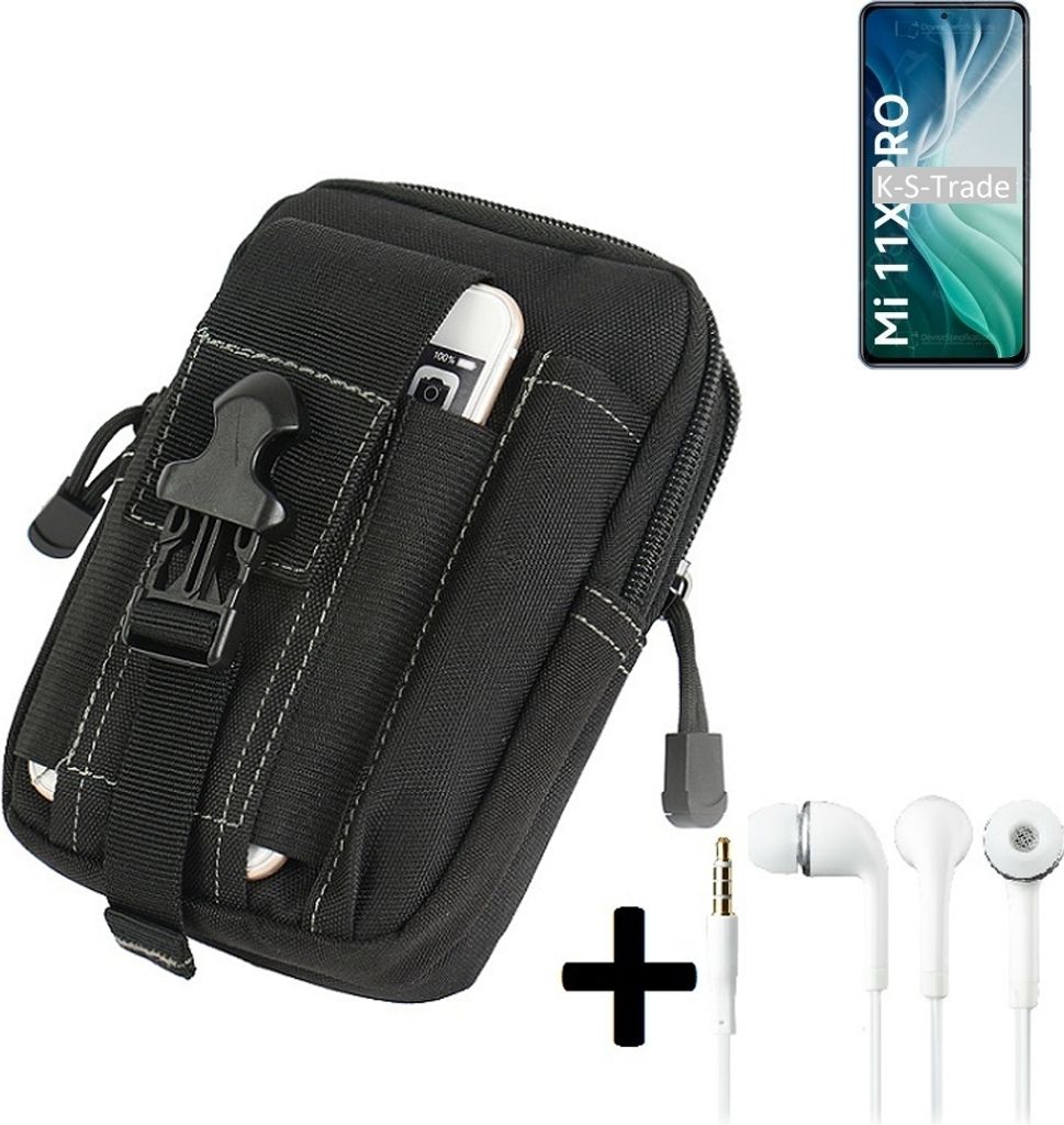 K-S-Trade Gürteltache + Kopfhörer kompatibel mit Xiaomi Mi 11X Pro Gürtel Tasche Holster Schutz Hülle Handy Hülle schwarz inkl. Extrafächer