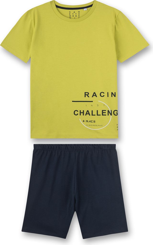 Sanetta Jungen Schlafanzug kurz Baumwolle Grün Blau Racing Artwork