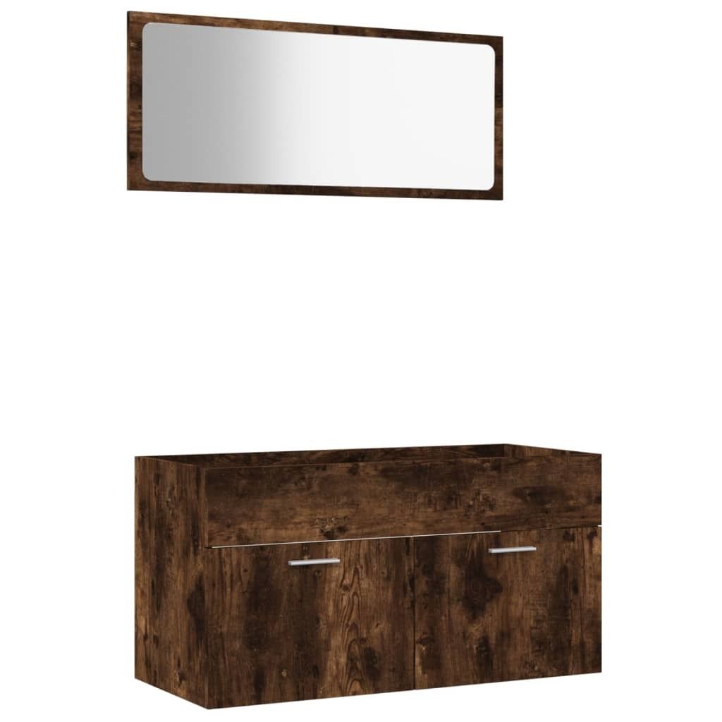 (Robust Möbel) 2-tlg. Badmöbel-Set stylische - Badezimmerschrank, Badschrank - Räuchereiche Holzwerkstoff - Badezimmerschränke DEMöbel732659