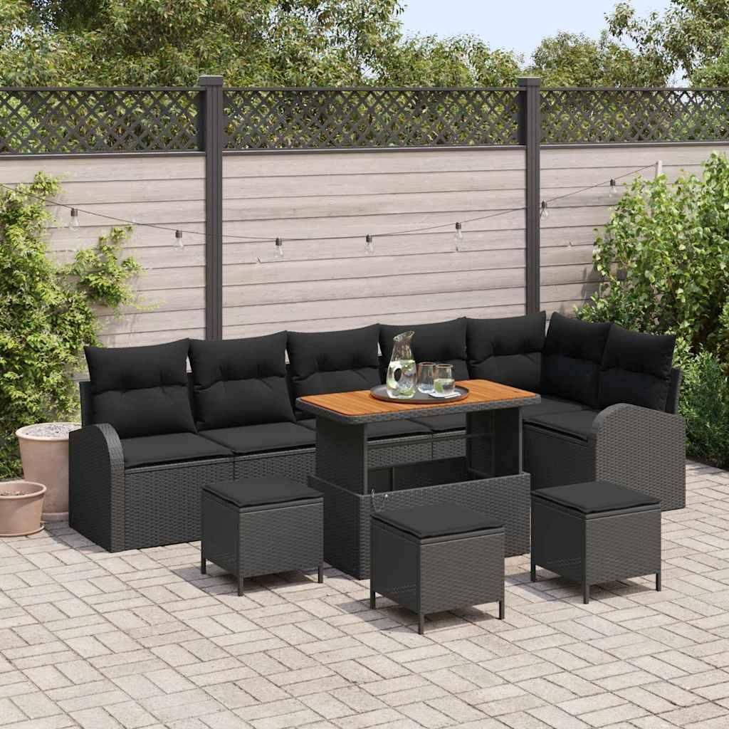 "2026 Promotion" Garten-Sofa-Set - Balkonmöbel - mit Kissen - 10 pcs - Schwarz Poly Rattan - Gartenmöbelset CC19667