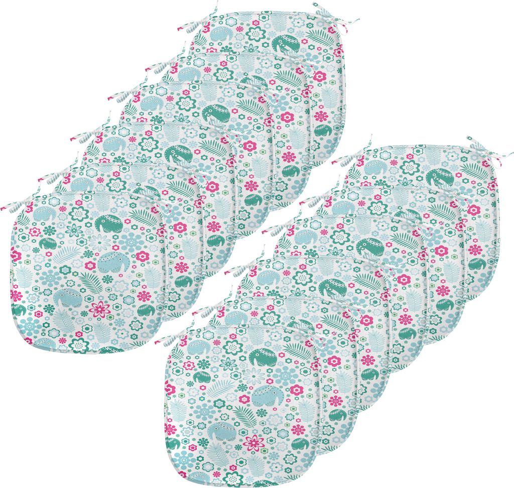 ABAKUHAUS Elefant Polster für Esszimmerstühle, tropische Kunst, Dekoratives wasserfestes Kissen mit Riemen für Küchensitze, 40 cm x 40 cm-12er ...