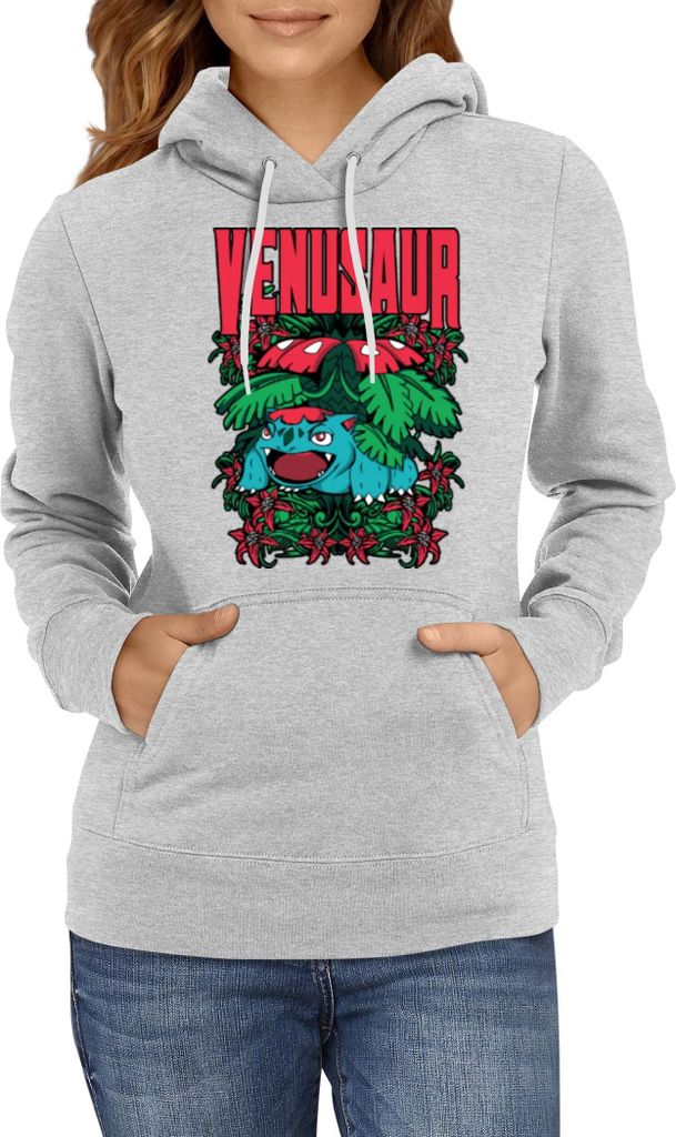 Damen Kapuzenpullover Japan Anime Manga Pokemon Venusaur, Lady L / Grau