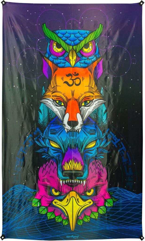 PSYWORK Schwarzlicht Mesh Banner Neon "Sentymo Animal Stack", 1,47x2,42m