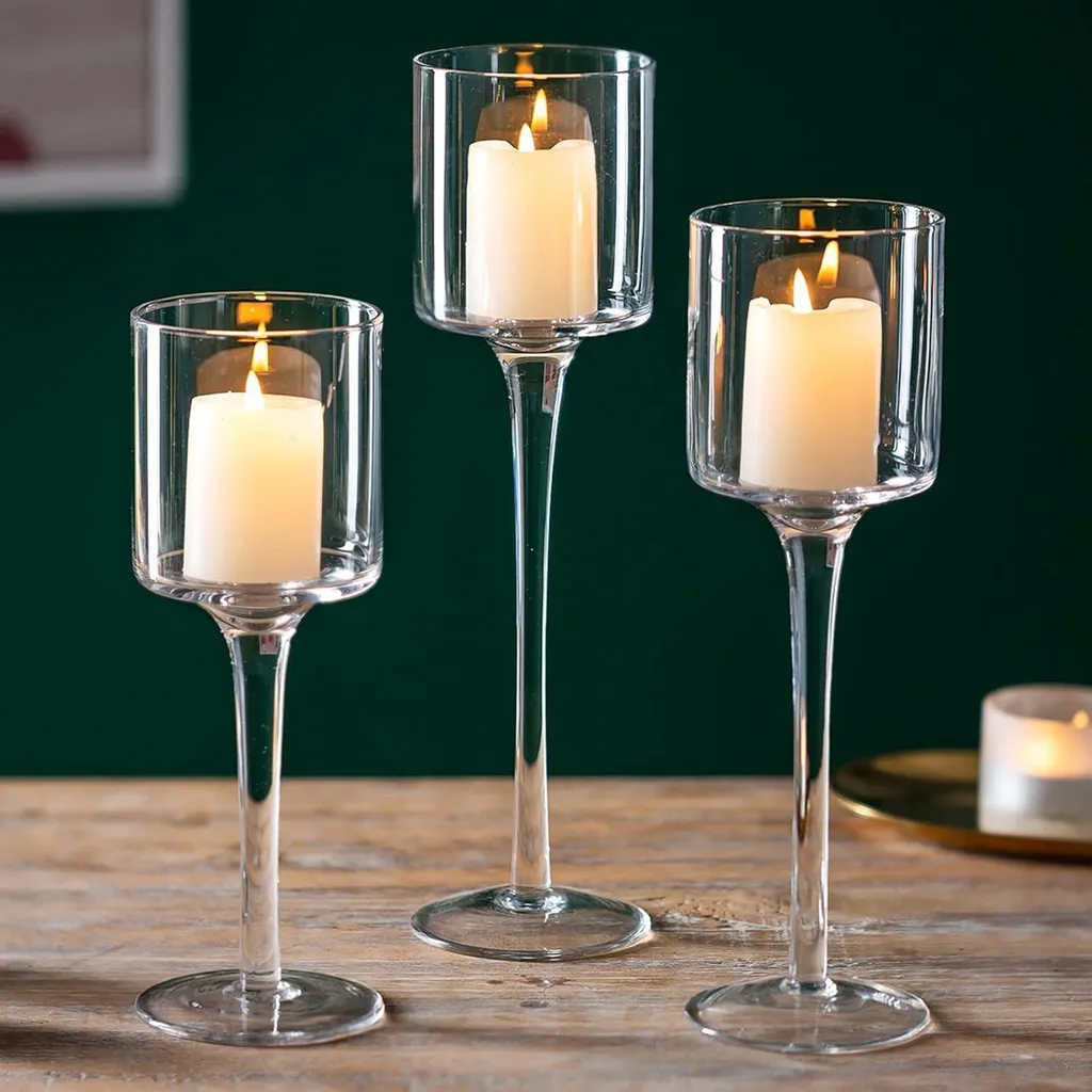 Set di 3 portacandele in vetro - Eleganti lanterne per candele a colonna di alta qualità