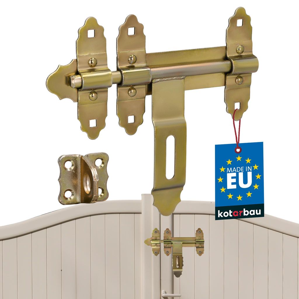 KOTARBAU Torriegel 200mm Türriegel abschließbar Gartentor Riegel Bolzenriegel Schieberiegel Schlossriegel verzinkter Stahl Retro Gold
