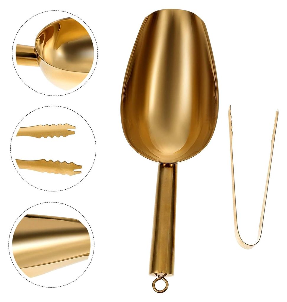 Eisschaufel und Eiswürfelzange aus lebensmittelechtem Goldmatt für Küche und Bar, geeignet zum Portionieren von Eis, Brot und Salat, robust und ...