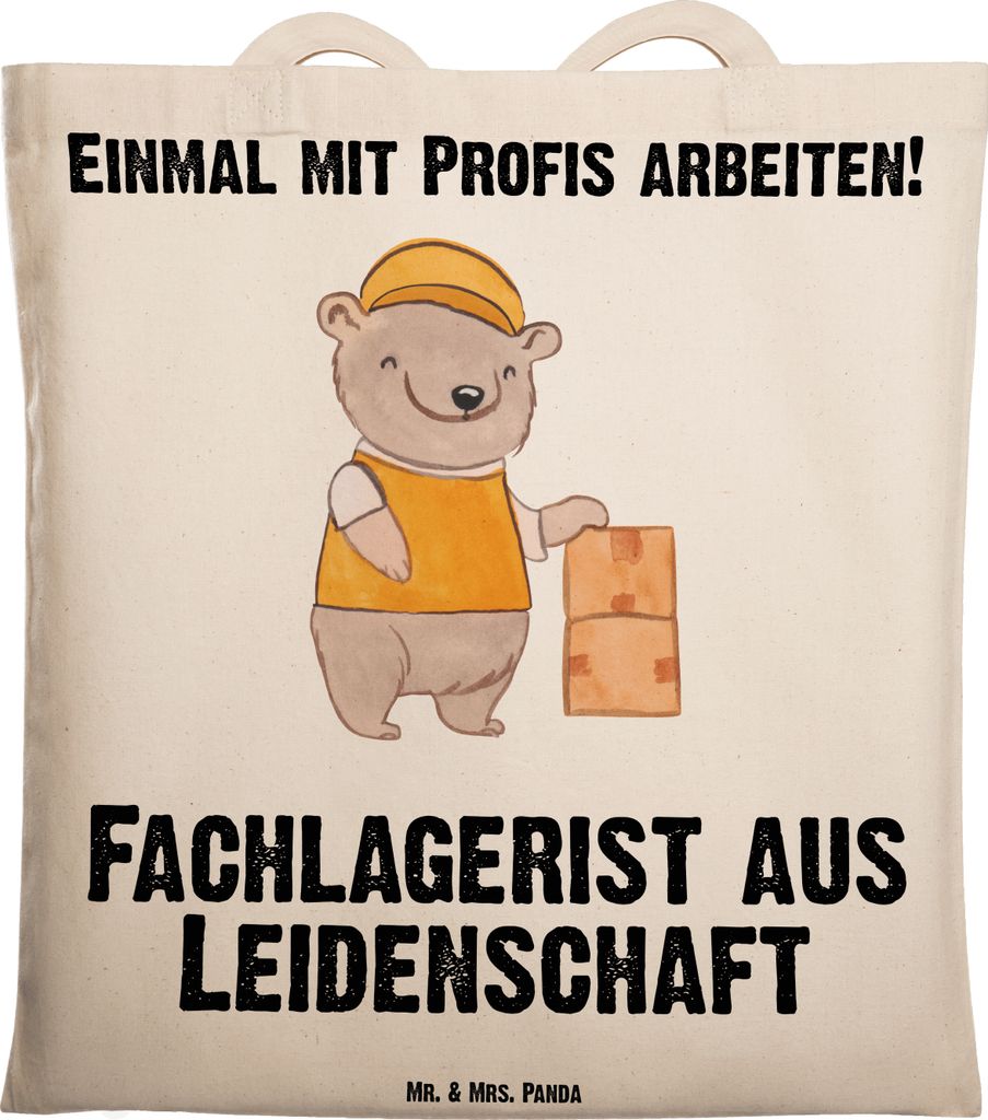 Mr. & Mrs. Panda Tote Bag Fachlagerist Leidenschaft - Transparent - Geschenk, Shopping Tasche, Uni, Jutebeutel, Lagerist, Laptoptasche, Lustig, Spr...
