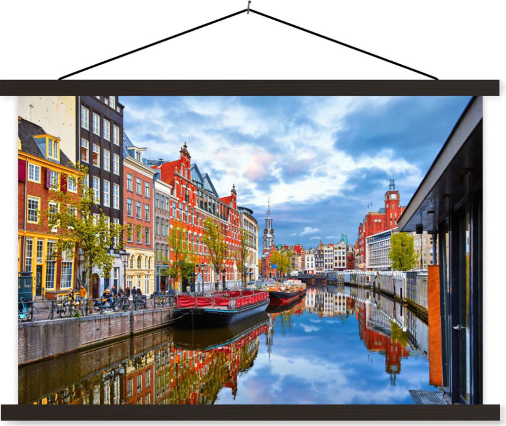MuchoWow Textilposter Amsterdam - Kanal - Zentrum 60x40 cm mit schwarzem Rahmen - Hölzernes