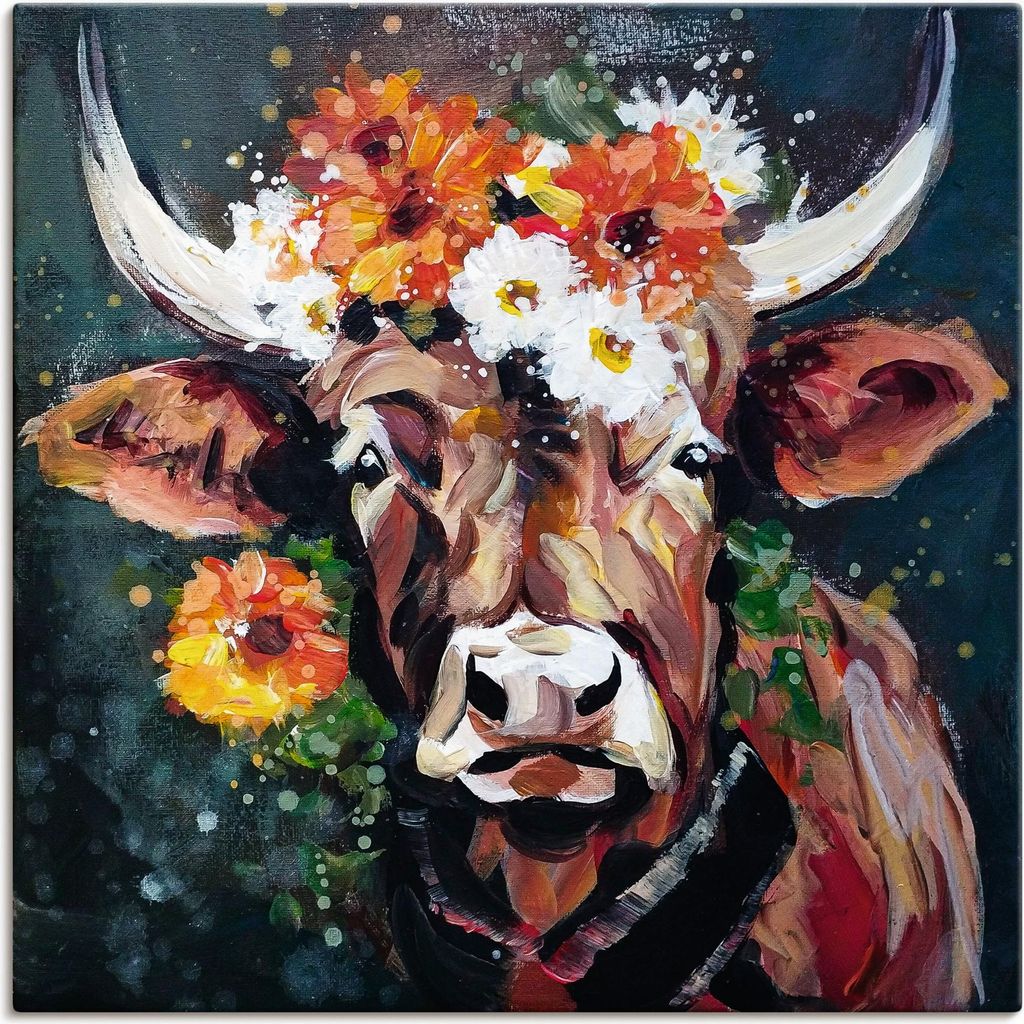 ARTland Leinwandbild Stier mit Kranz Größe: 40x40 cm