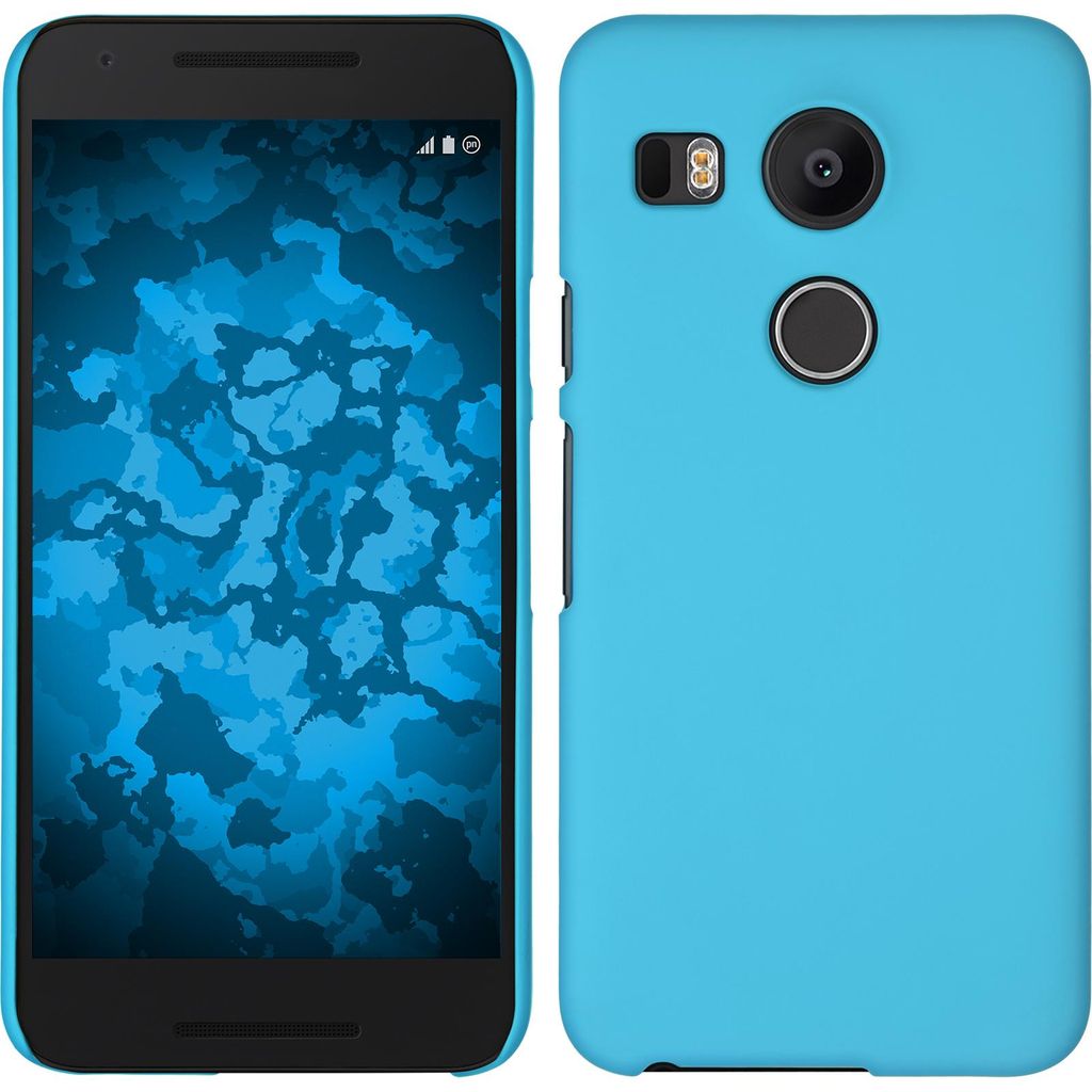 PhoneNatic Case kompatibel mit Google Nexus 5X - Hülle hellblau gummiert Hard-case + 2 Schutzfolien