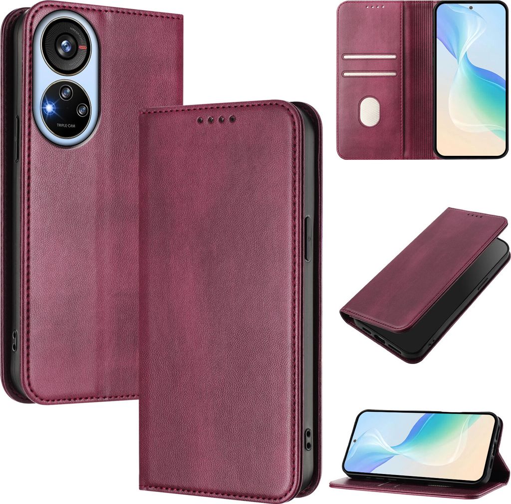 Handyhülle für ZTE Blade V40S, Vintage Leder RFID Schutz Kartenfach Standfunktion Magnetische Klapphülle Rot