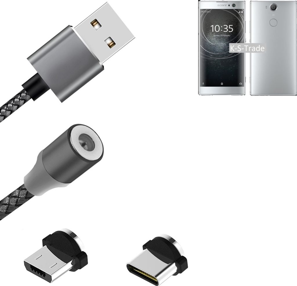 K-S-Trade Hochwertiges Magnet-Lade-kabel Sync-Kabel Daten-Kabel für Sony Xperia XA2 Dual-SIM mit USB-Typ-C-Anschluss und Micro-USB-Anschluss 2A bis