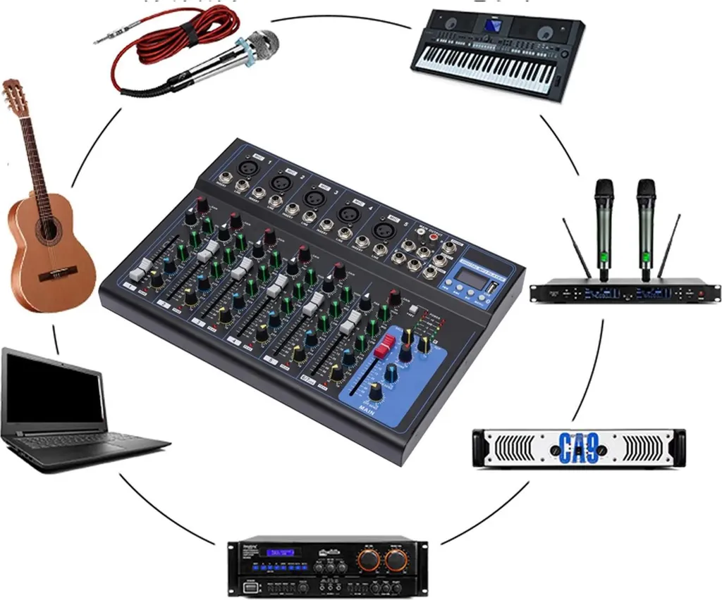 Table de mixage audio professionnelle 7 canaux console DJ stéréo noir - 8