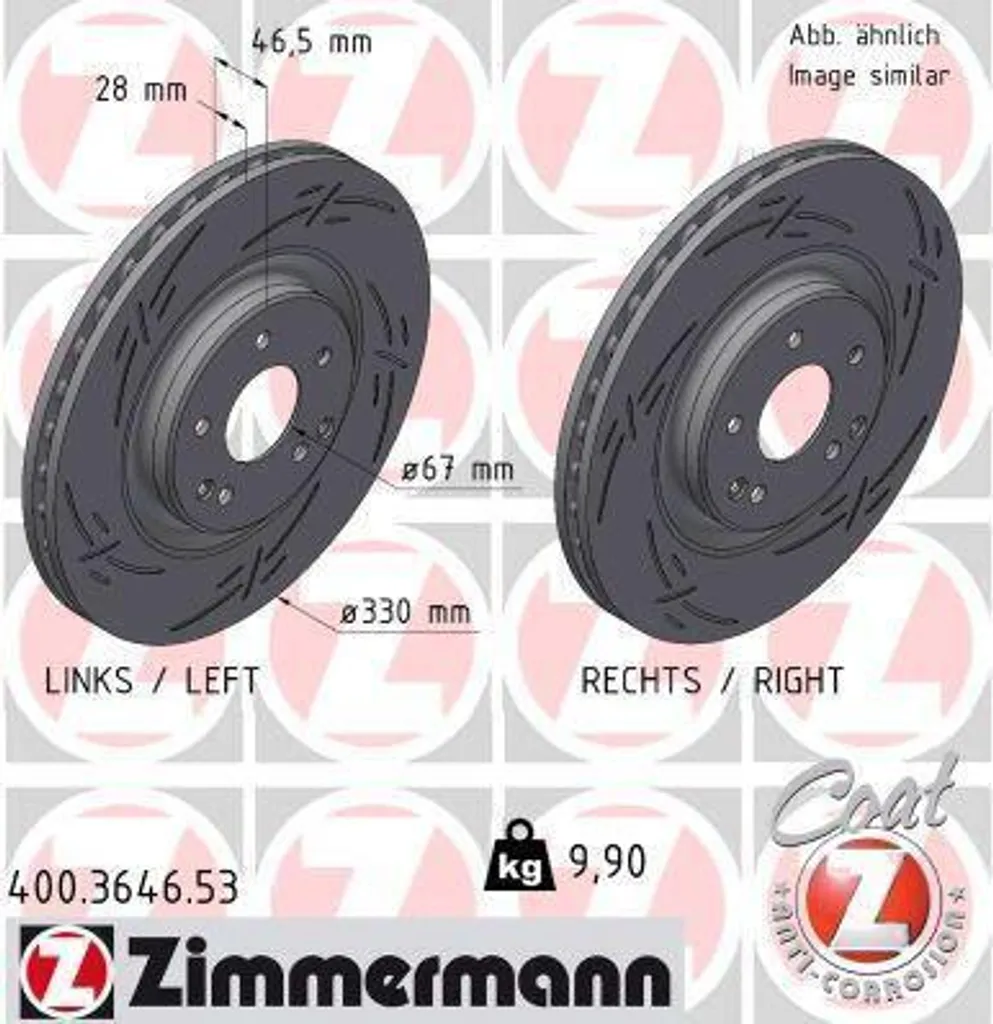 Disque de frein Zimmermann Coat Z 400.3646.53 haute teneur en carbone