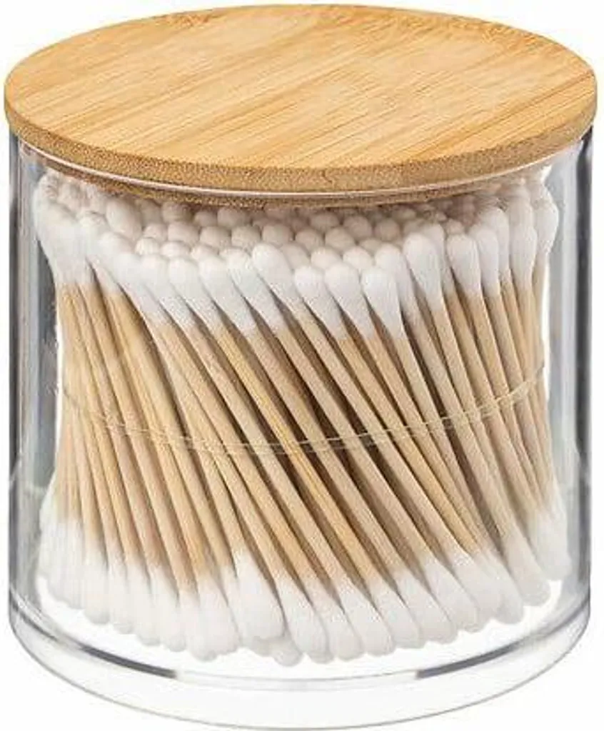 Distributeur Cosmétique Selena 9.7 cm en Bambou avec 300 Cotons-Tiges