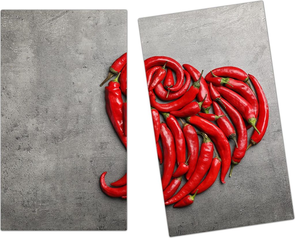 Spritzschutz Herdabdeckplatte Schneidebrett aus Glas Herz aus Chilischoten 2-Teilig (60x52cm)