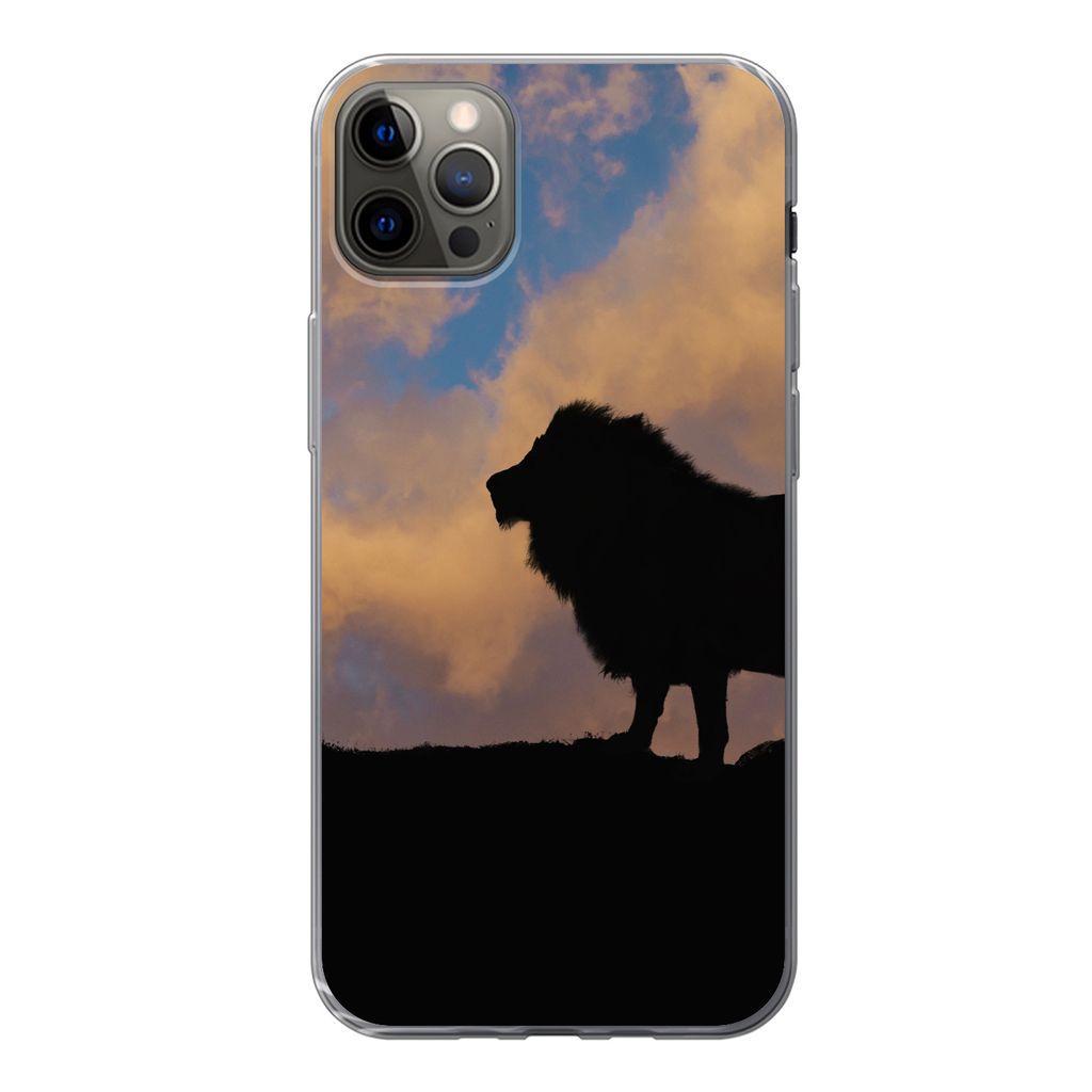 MuchoWow Handyhülle Schutzhülle Hülle für iPhone 13 Pro Max Löwe - Sonnenuntergang - Wild Silikon Softcase Handy Hülle - Mobiltelefon