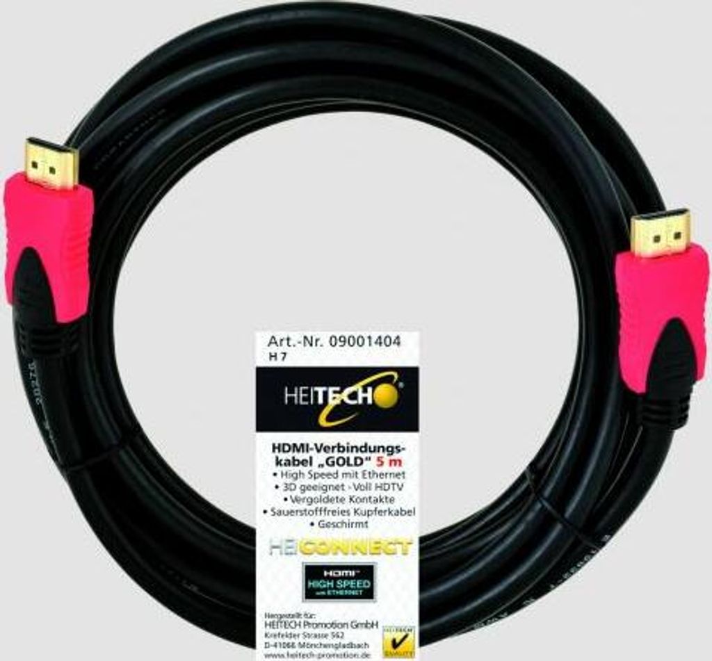 Heitech HDMI 5m, 5 m, HDMI, Männlich/Männlich, Schwarz Produktbild 