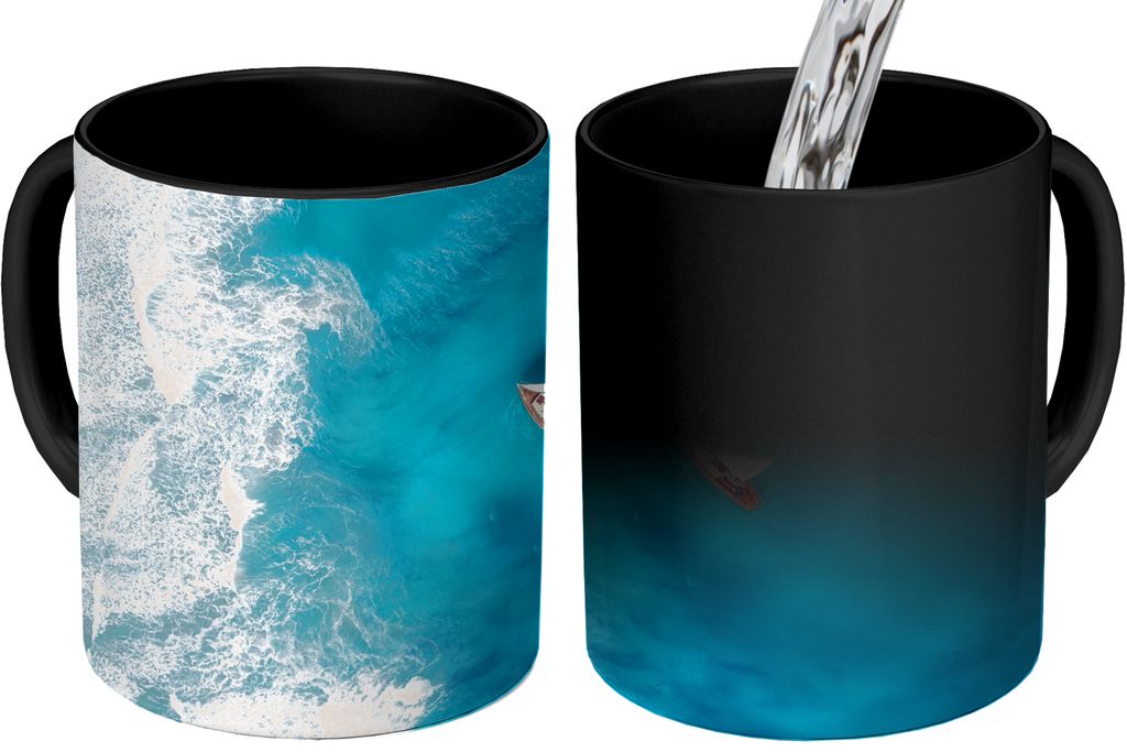 MuchoWow Zauber Tasse Zaubertasse Magic Boot - Meer - Strand 350 ml Farbwechsel Becher Geschenk Geschenkidee - Magic-Tasse - Fototasse - Keramikt...