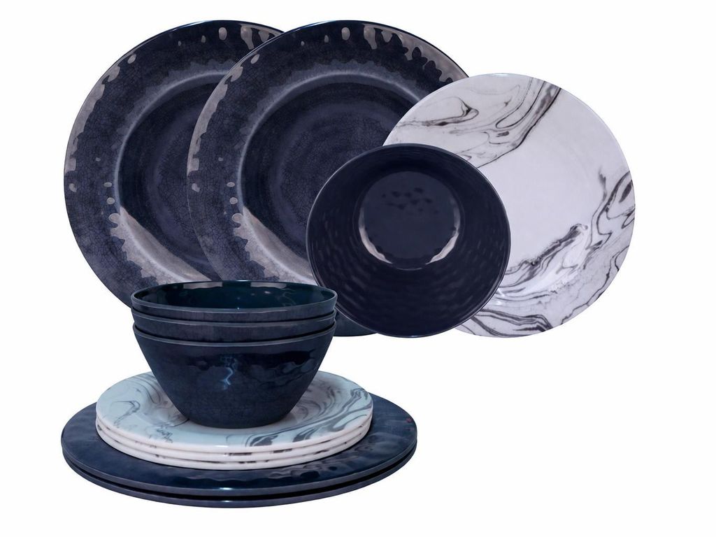 Melamin Campinggeschirr Set [Marble] für 4 Personen – Produktbild 