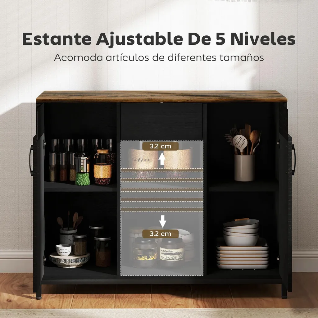 Buffet de Salon Noir pour Vaisselle et Dossiers avec Rangement Modulable