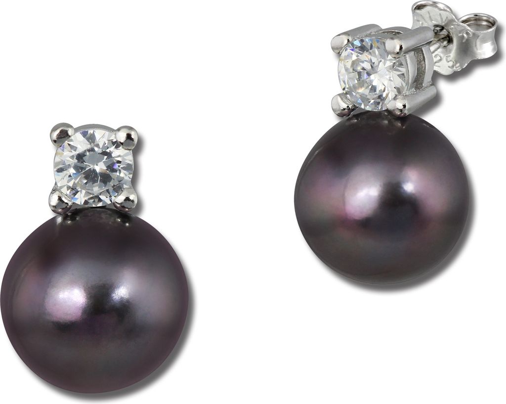 SilberDream Boucles d'oreilles perle noire zirconium argent Image du produit 