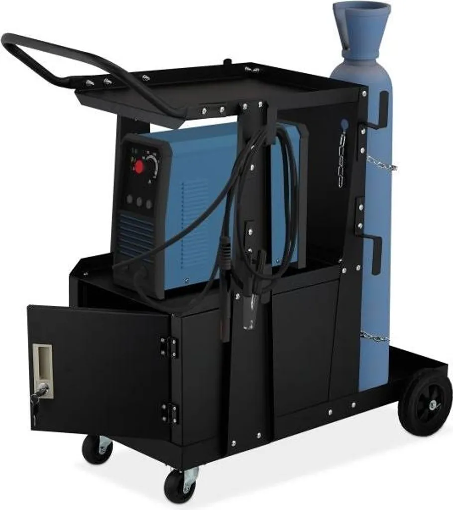 Chariot de soudage avec armoire en acier noir pour bouteille de gaz