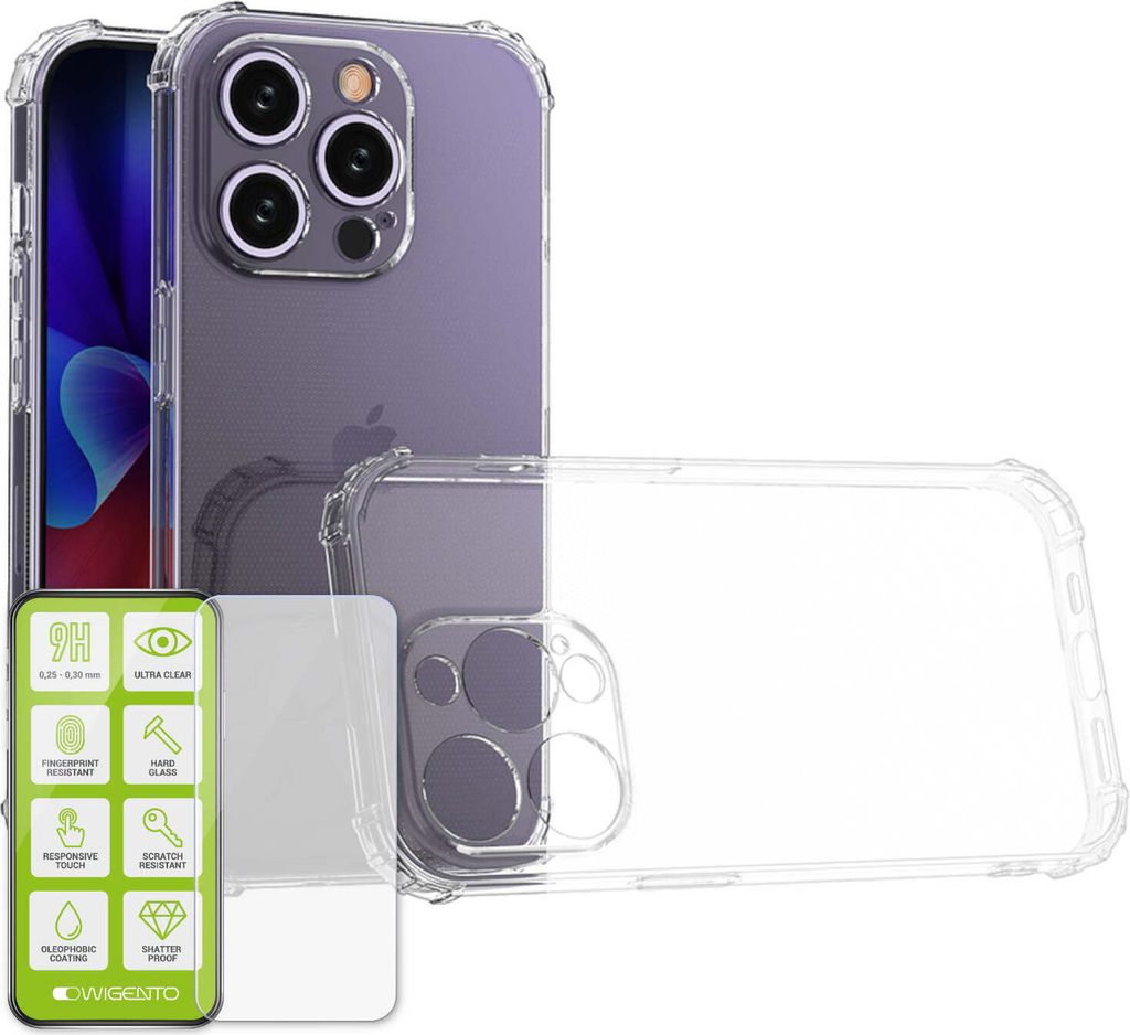 Für Apple iPhone 15 Pro Schock TPU Case Transparent 0,26 H9 Glas Handy Schutz
